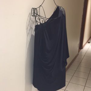 One shoulder navy blue dress